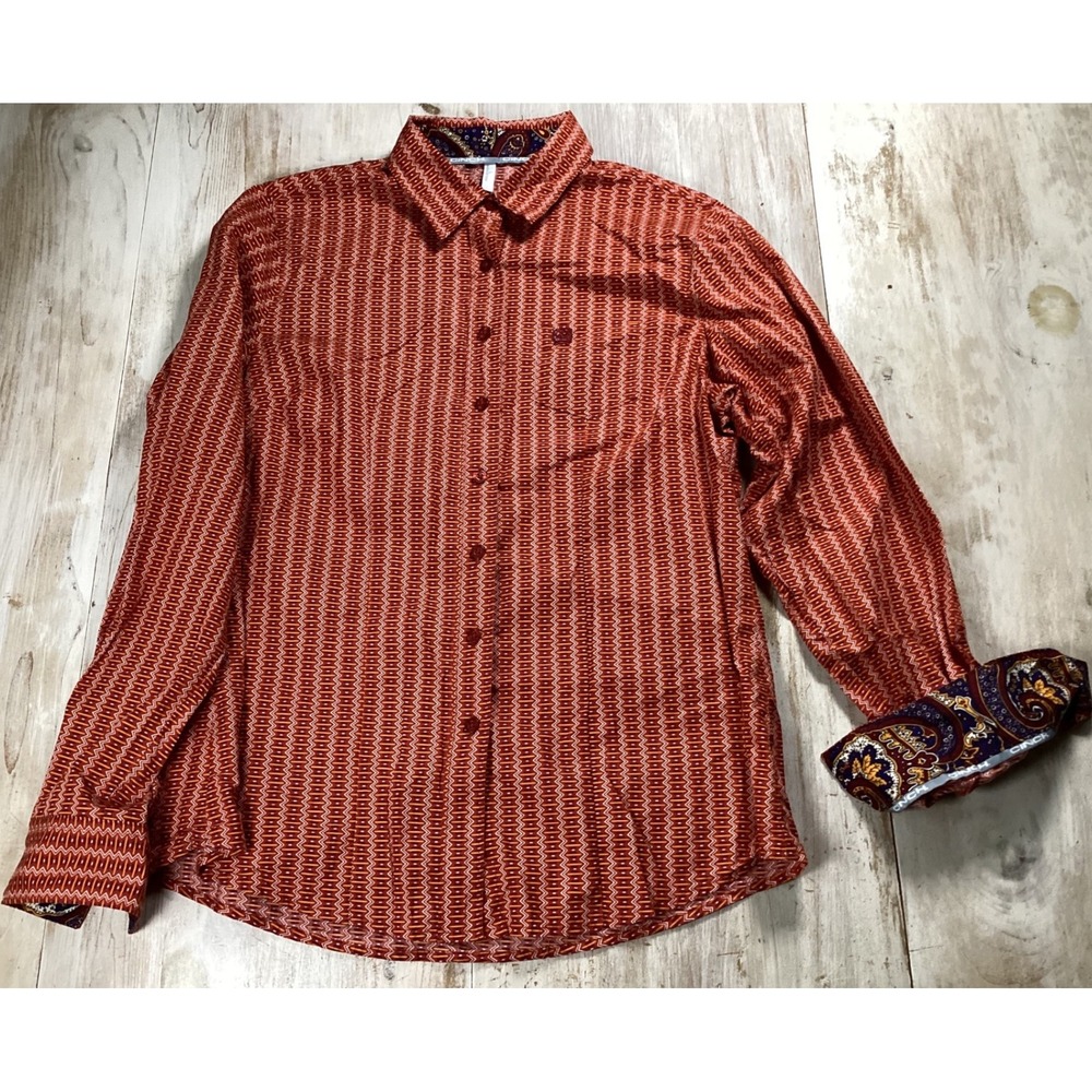 Cinch Womens Rust Orange Geometric Western Button Down Shirt MSW9164190 Large
